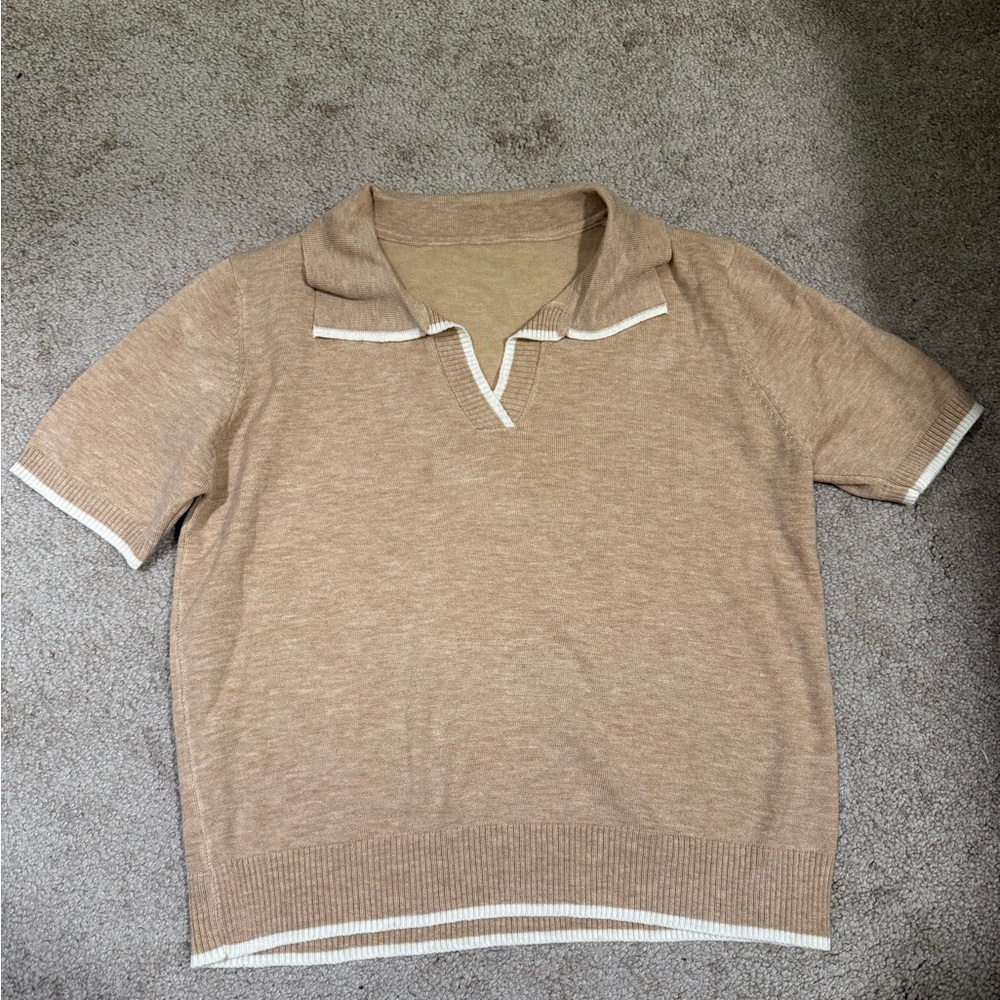 Tan Short Sleeve Knit Top